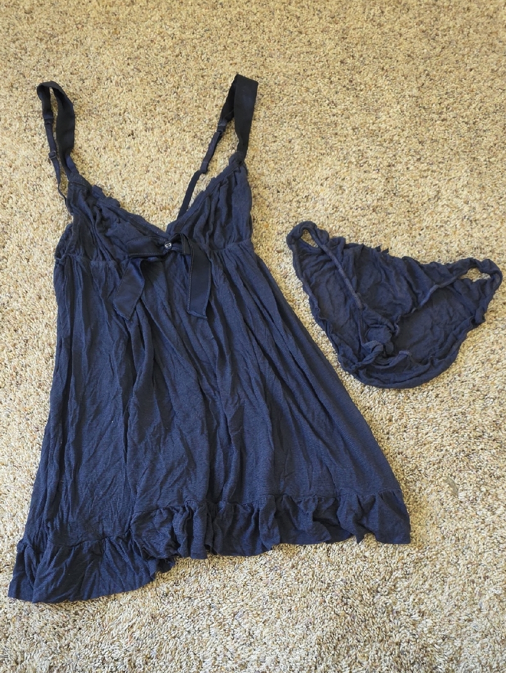 Victoria's Secret Dark Blue Lace-Trim Chemise with Bikini Brief